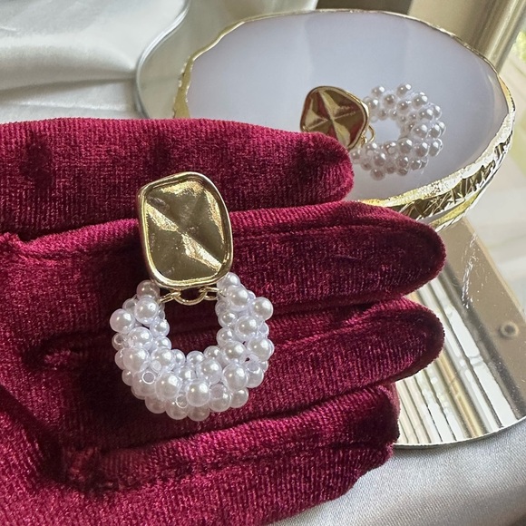 Zara Gold and White Pearl Earrings - Picture 7 of 13